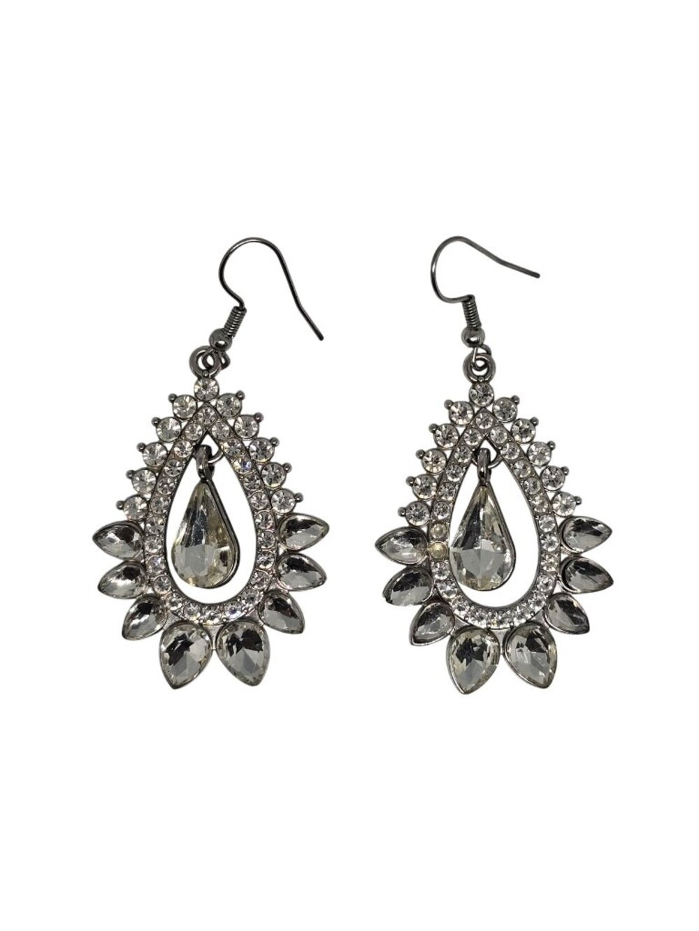 Teardrop Silver-Tone Crystal Statement Earrings With Clear Gemstones